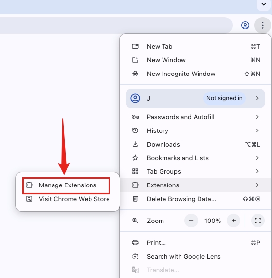 Ouvrez la page de gestion des extensions
