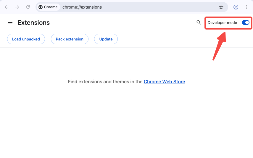 Activez le mode développeur sur la page des extensions